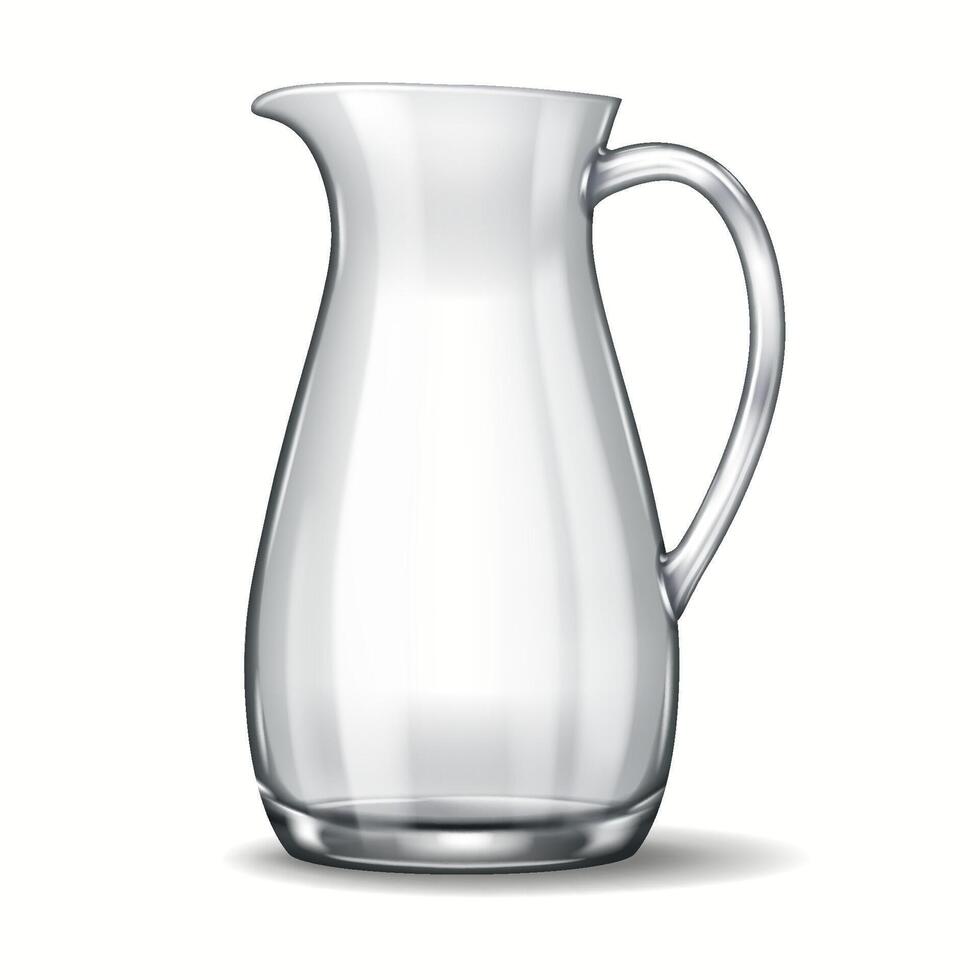 A minimalistic 3D-rendered glass pitcher featuring a refined spout and handle. The crystal-clear transparency and smooth surface highlight its modern aesthetic and practicality. vector