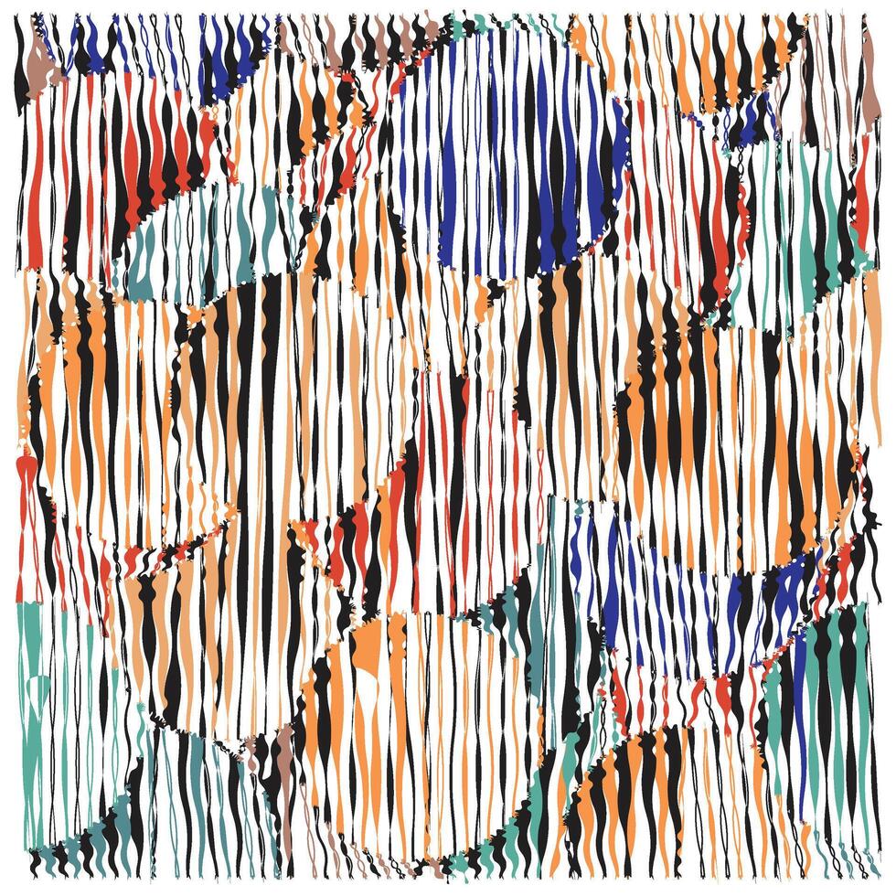 An abstract design featuring vibrant, wavy lines that intertwine with circular shapes in various colors, creating a dynamic visual rhythm. vector