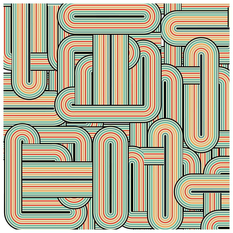 Colorful square labyrinth pattern with multicolored patches on beige background, An eye-catching pattern composed of various colorful lines and shapes, creating a dynamic and lively visual effect. vector