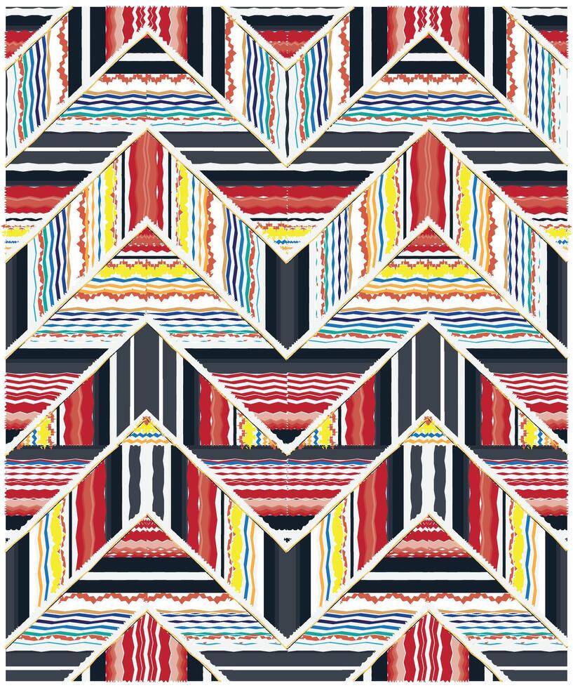 Abstract seamless zig zag stripes pattern, overlapping multicolored stripes arranged in a chevron design. vector