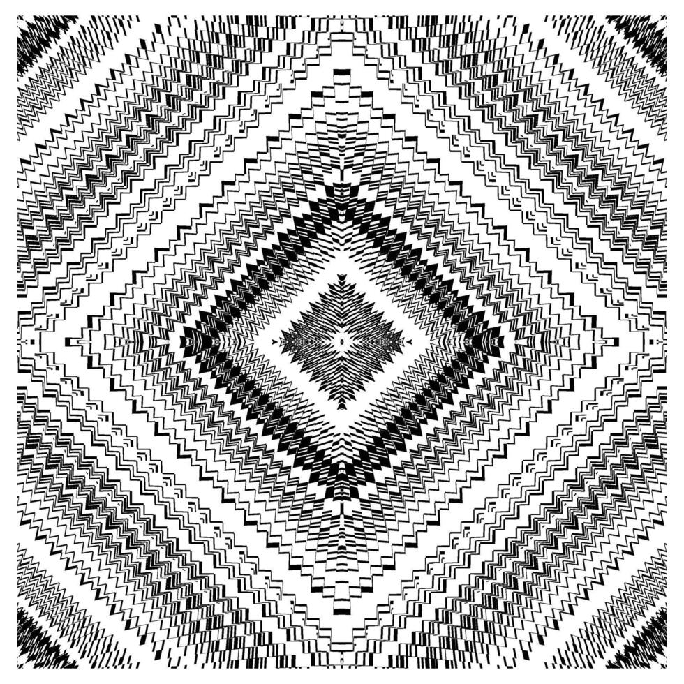 Abstract black and white pattern with zigzagging lines forming a diamond shape, creating a hypnotic, layered visual effect. vector