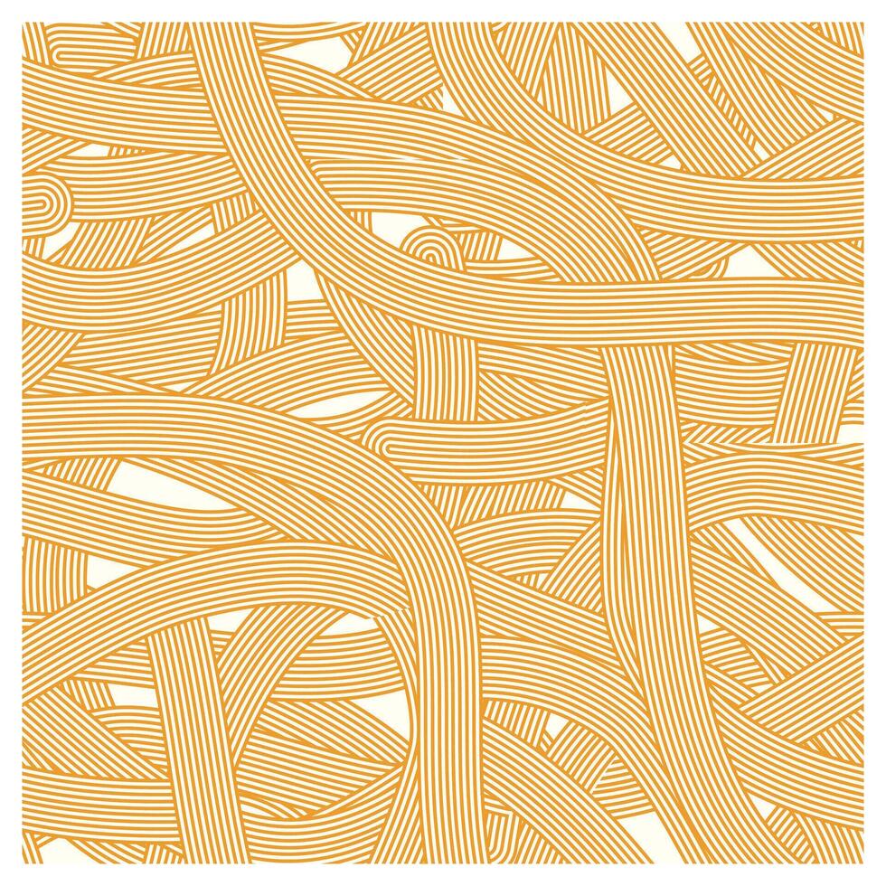Abstract square shape print design of intertwining, curved lines in warm golden tones, creating a complex, textured pattern on a light background. vector