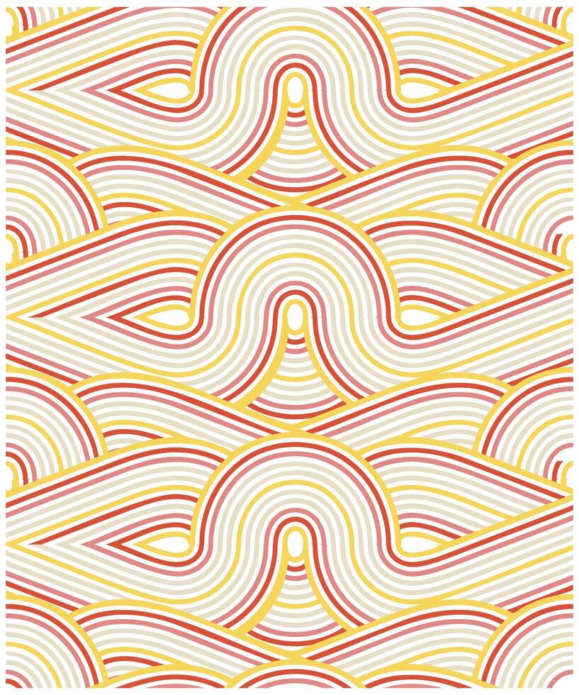 Colorful abstract pattern of wavy lines in red, yellow, and white, creating rhythmic curves and joyful motion. vector