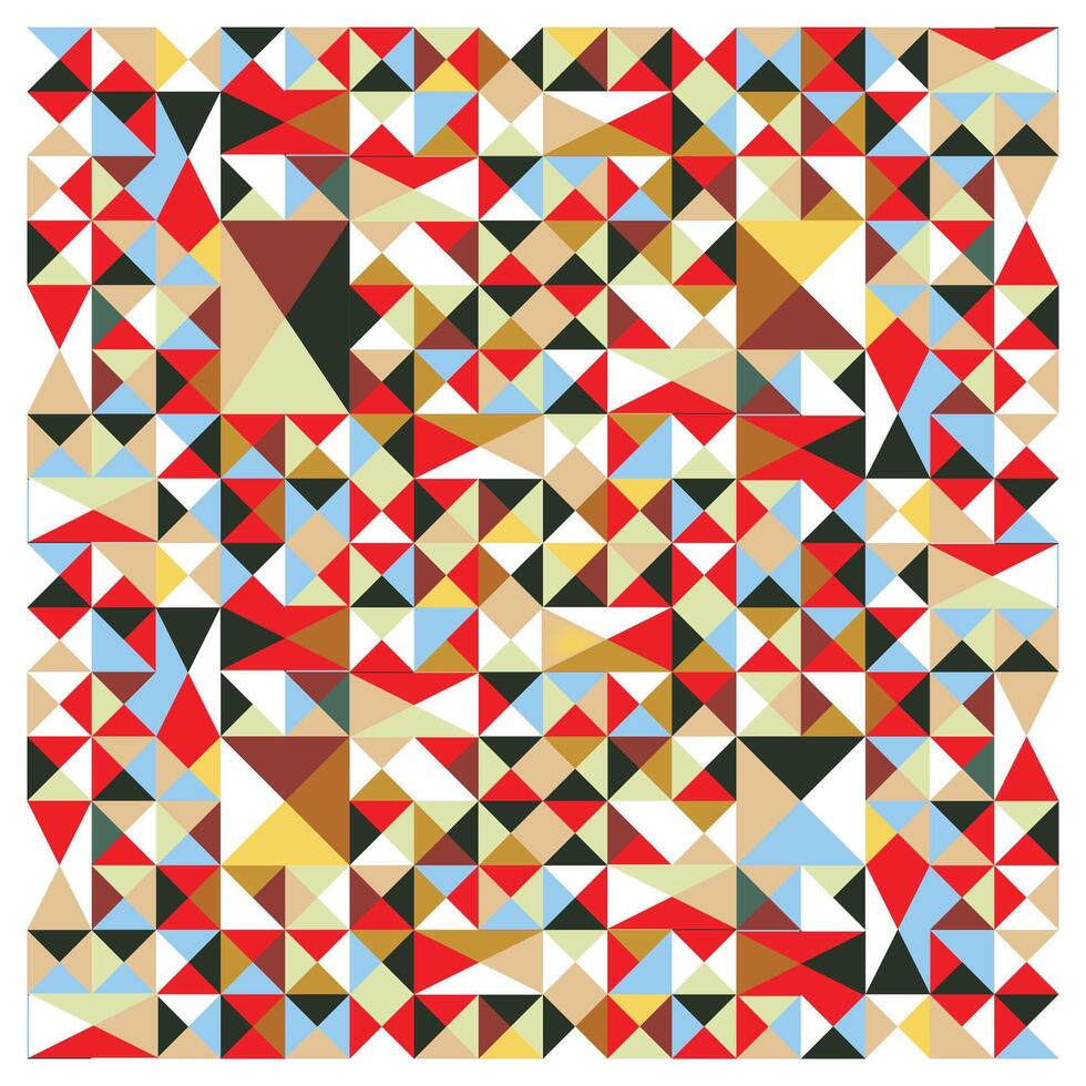A colorful geometric pattern with an array of triangles in red, blue, yellow, green, and neutral tones, creating a vibrant design. vector