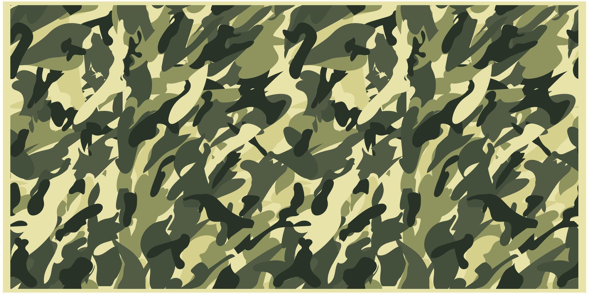 A camouflage pattern featuring varying shades of green and beige, blending abstract shapes for a dynamic, textured appearance. vector