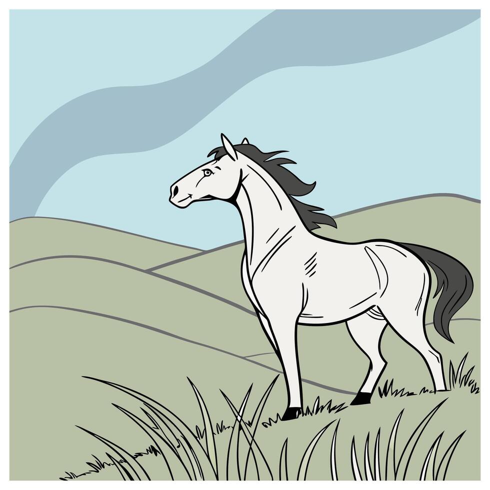 white horse in the field vector