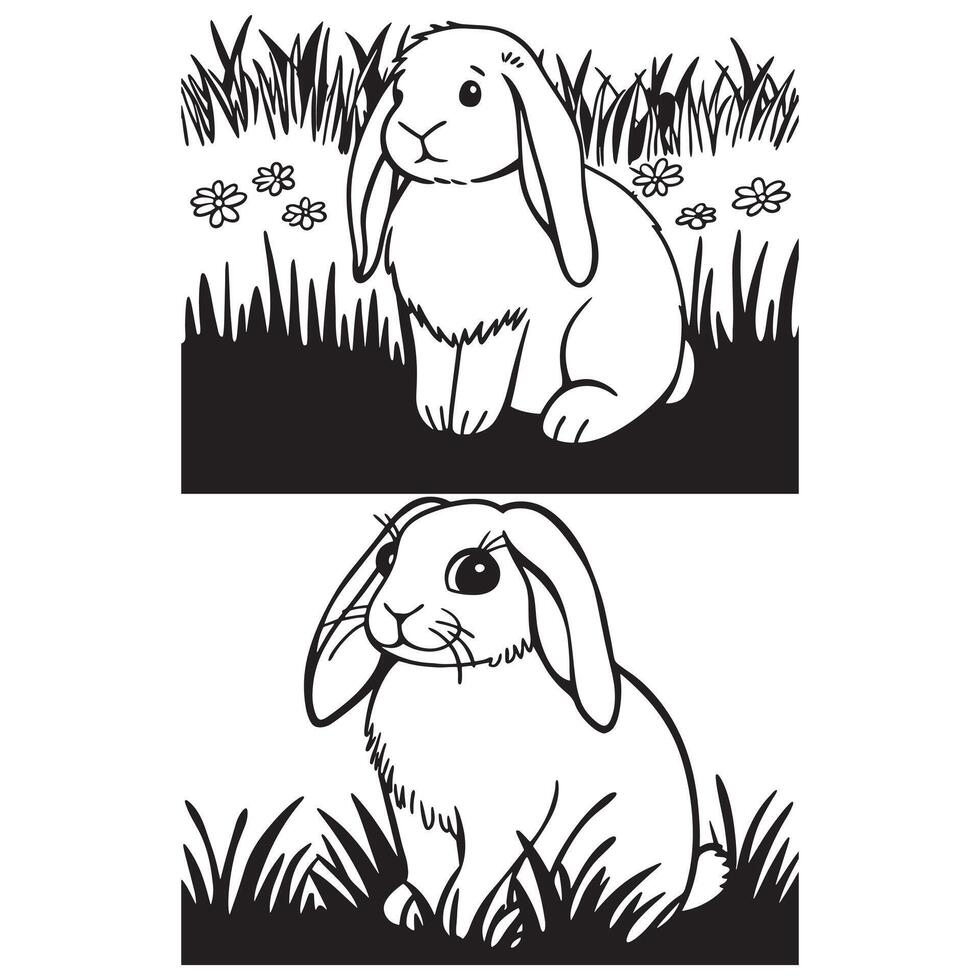 Adorable rabbit line art vector