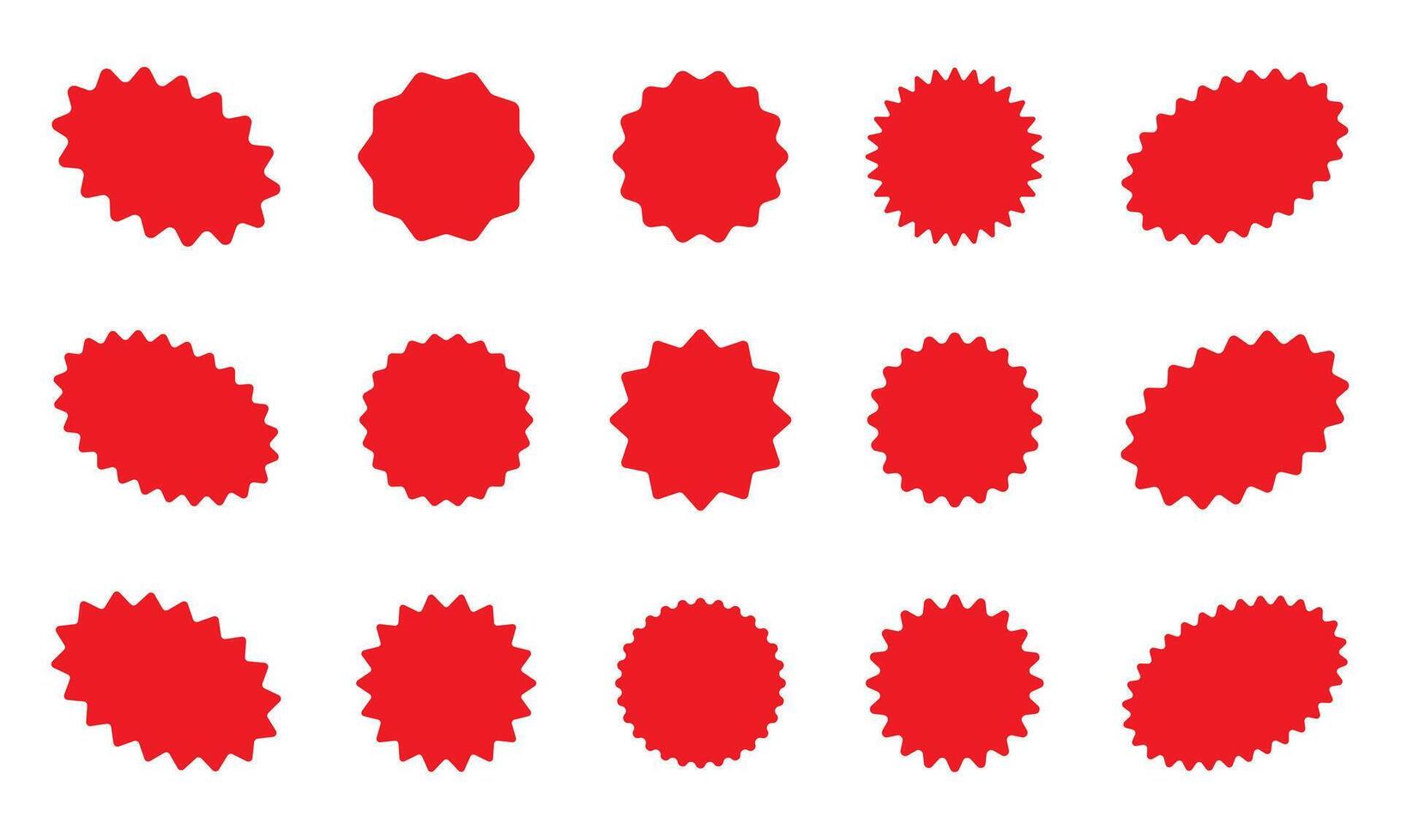 Wavy edge sticker, circle and oval shape. Star burst shape tags for price. Blank sale round sticker. Empty promo badge. vector