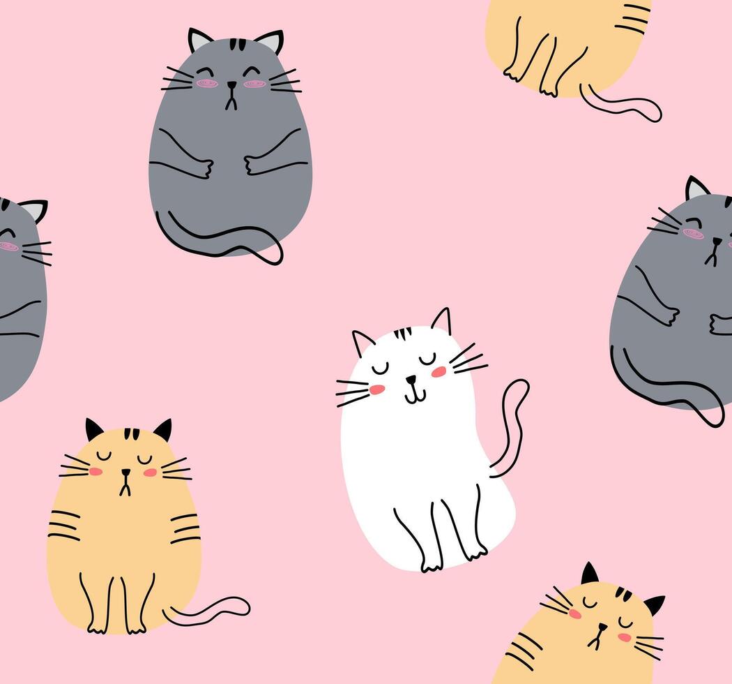 Hand draw cute cat on pink background. vector