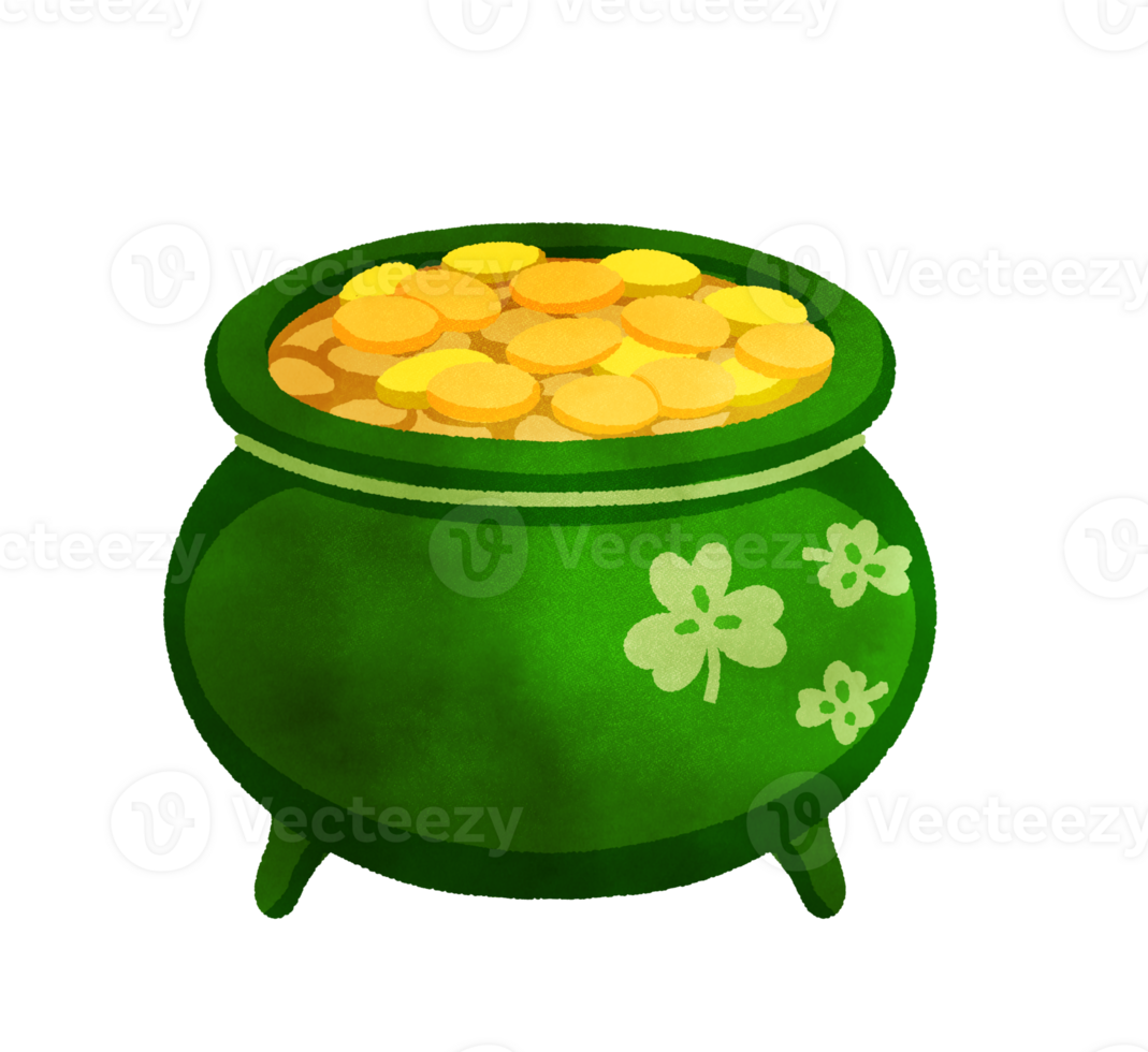 Whimsical Green bowl and golden coin Illustration png