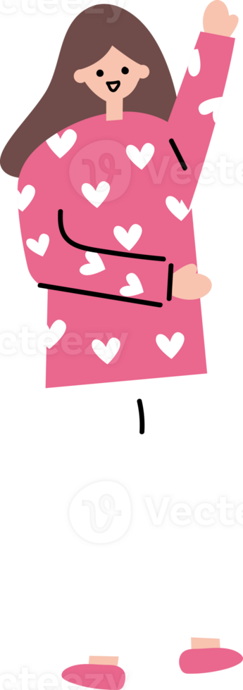 Happy Woman in Heart Sweater png
