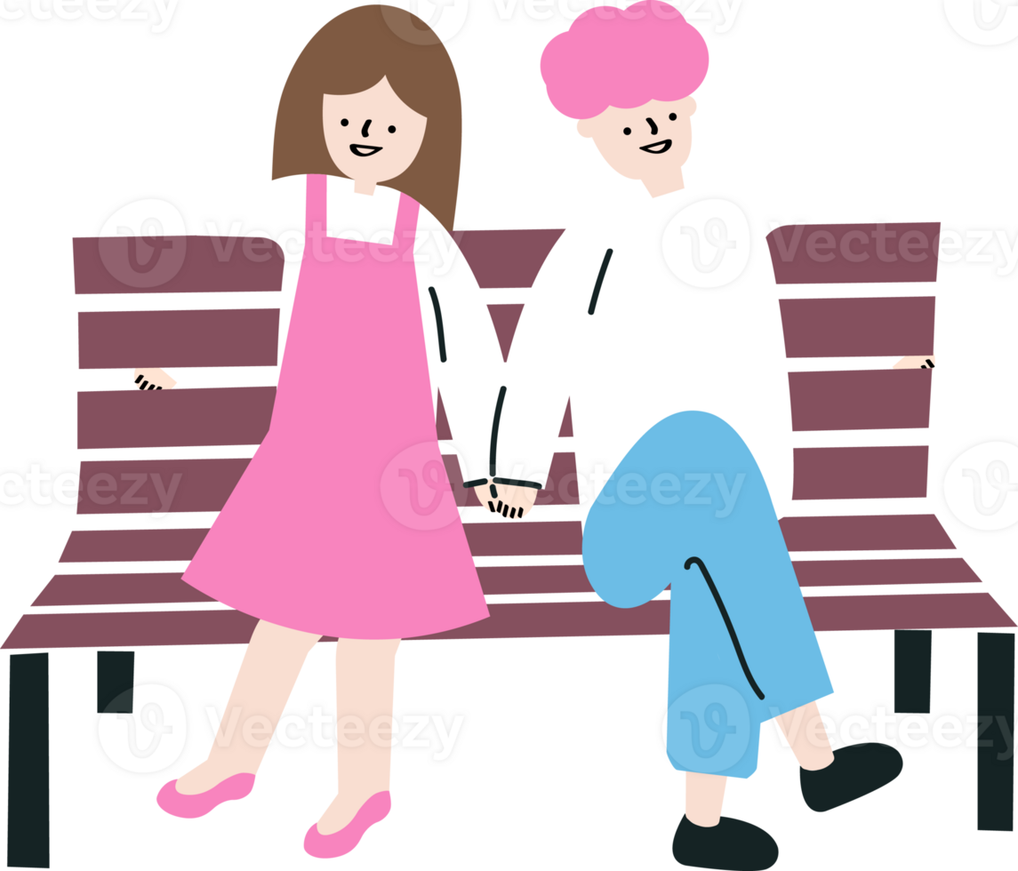 Cute Couple Sitting on a Bench png