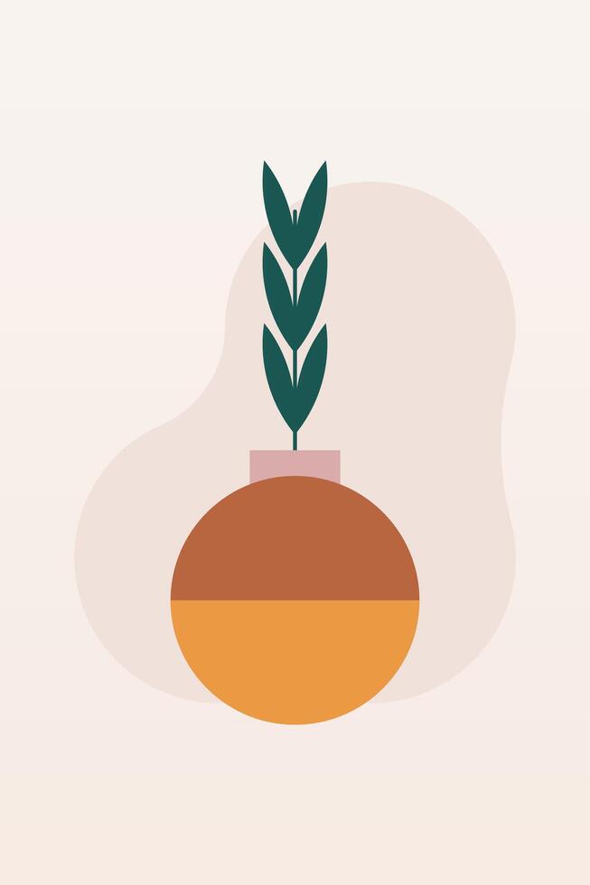 Flat design geometric window boho grass jar wall art background illustration vector