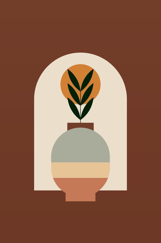 Flat scandinavian design geometric plant boho jar wall art poster background illustration vector