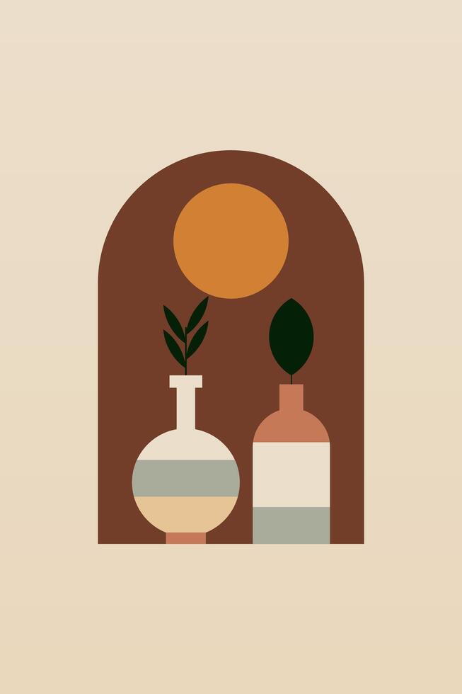 Flat design geometric boho window jar wall art background illustration vector