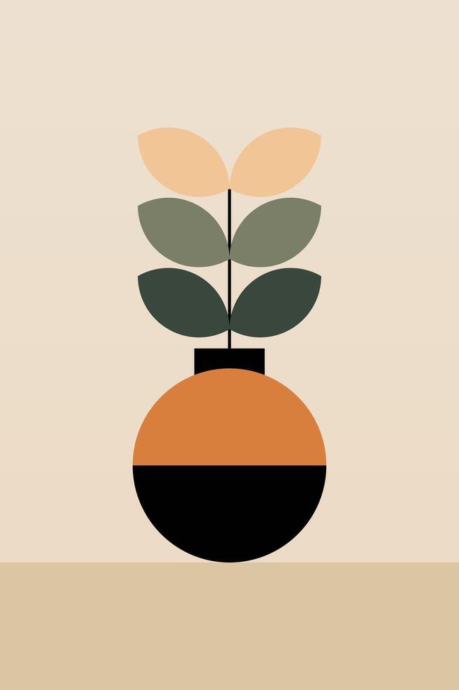 Flat design window geometric boho leaf jar wall art background illustration vector