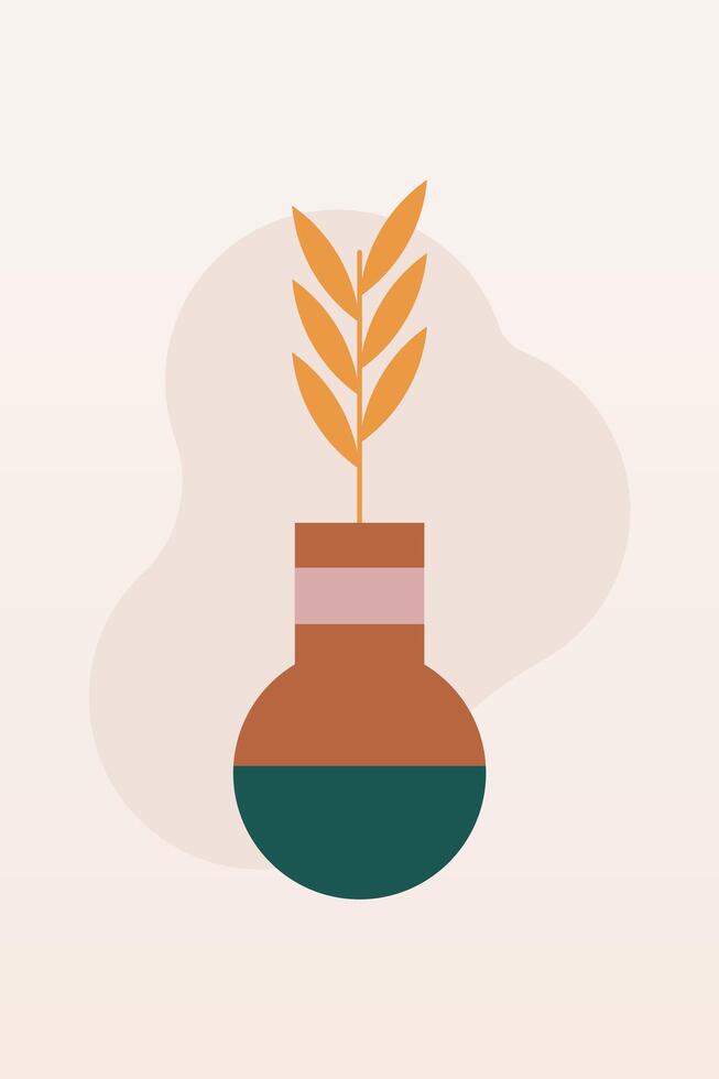 Flat design geometric bohemian plant jar wall art background illustration vector