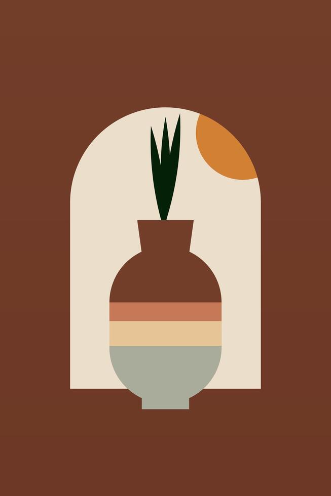 Flat design geometric boho grass jar wall art background illustration vector