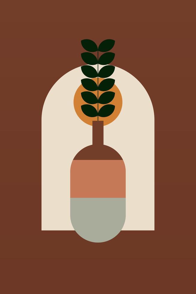 Flat flower design geometric boho jar wall art background illustration vector