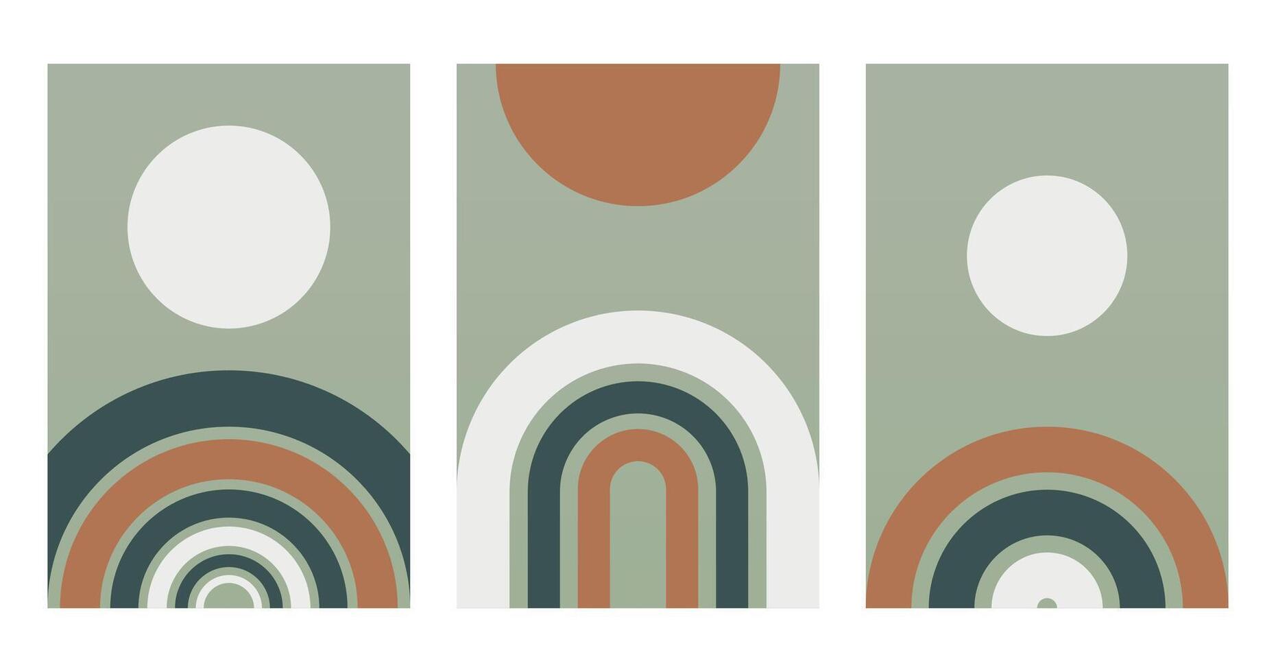 Geometric Boho Scandinavian Rainbow Wall Art Poster Illustration Background Set vector