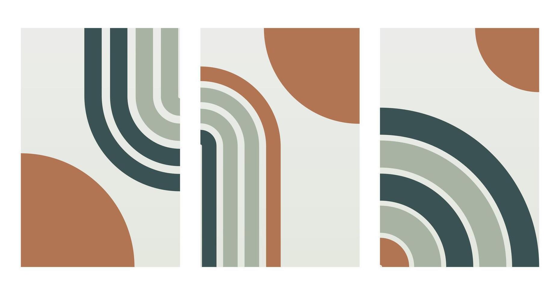 Flat Geometric Boho Rainbow Art Illustration Background Set vector
