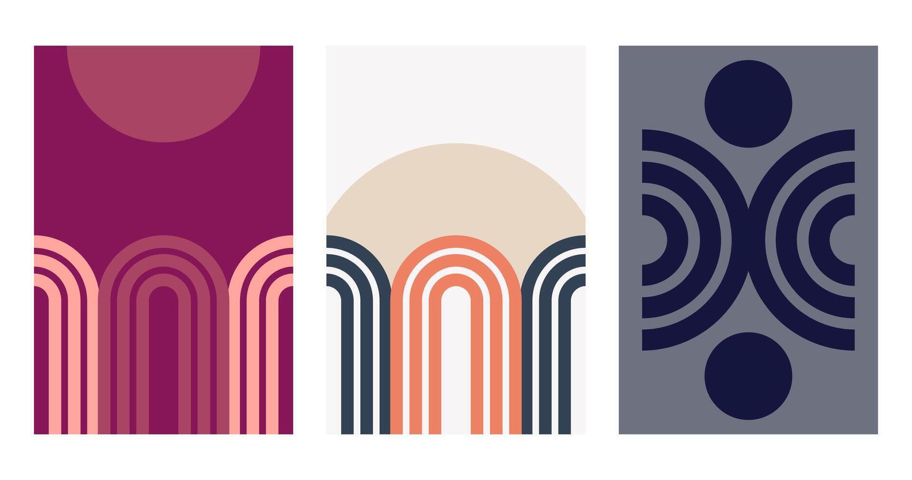 Flat Boho Rainbow Art Illustration Background Set vector