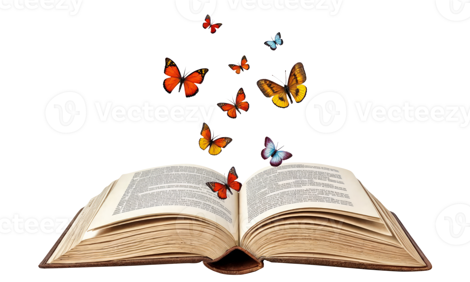 Butterflies gracefully fly out of an open book on a transparent background png