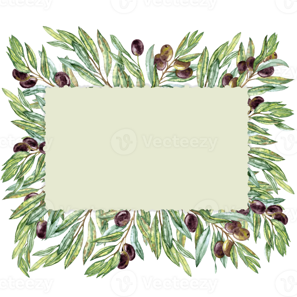 Rectangular Card with figured Edges and olives Twigs png