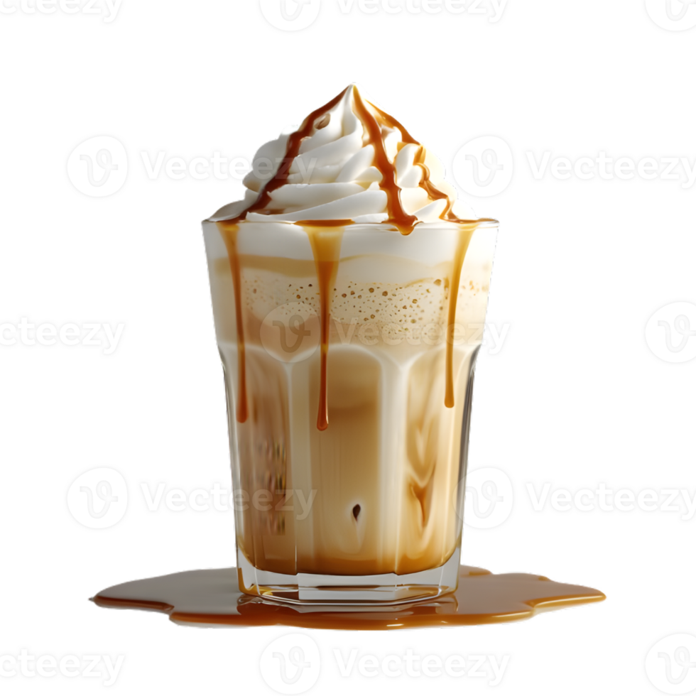 Delicious caramel latte splashing out of a disposable cup on a transparent background png