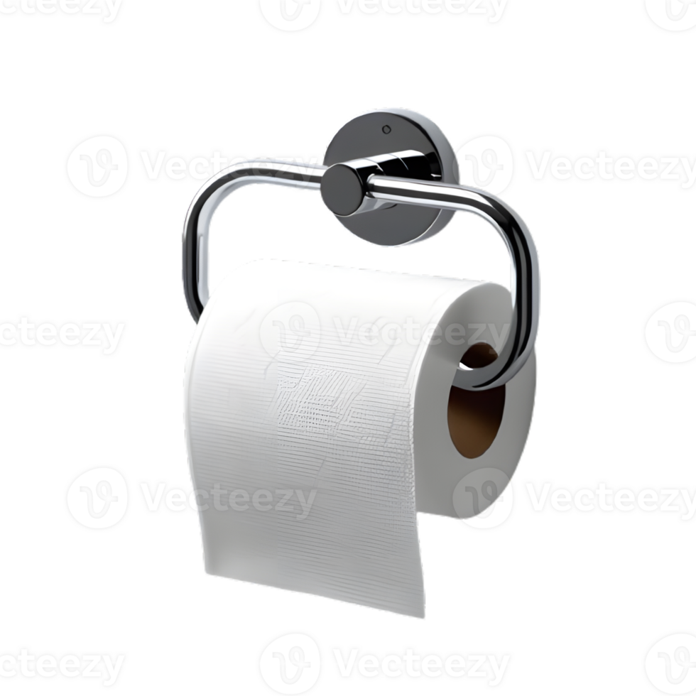 Chrome toilet paper holder with rolled paper on a transparent background png