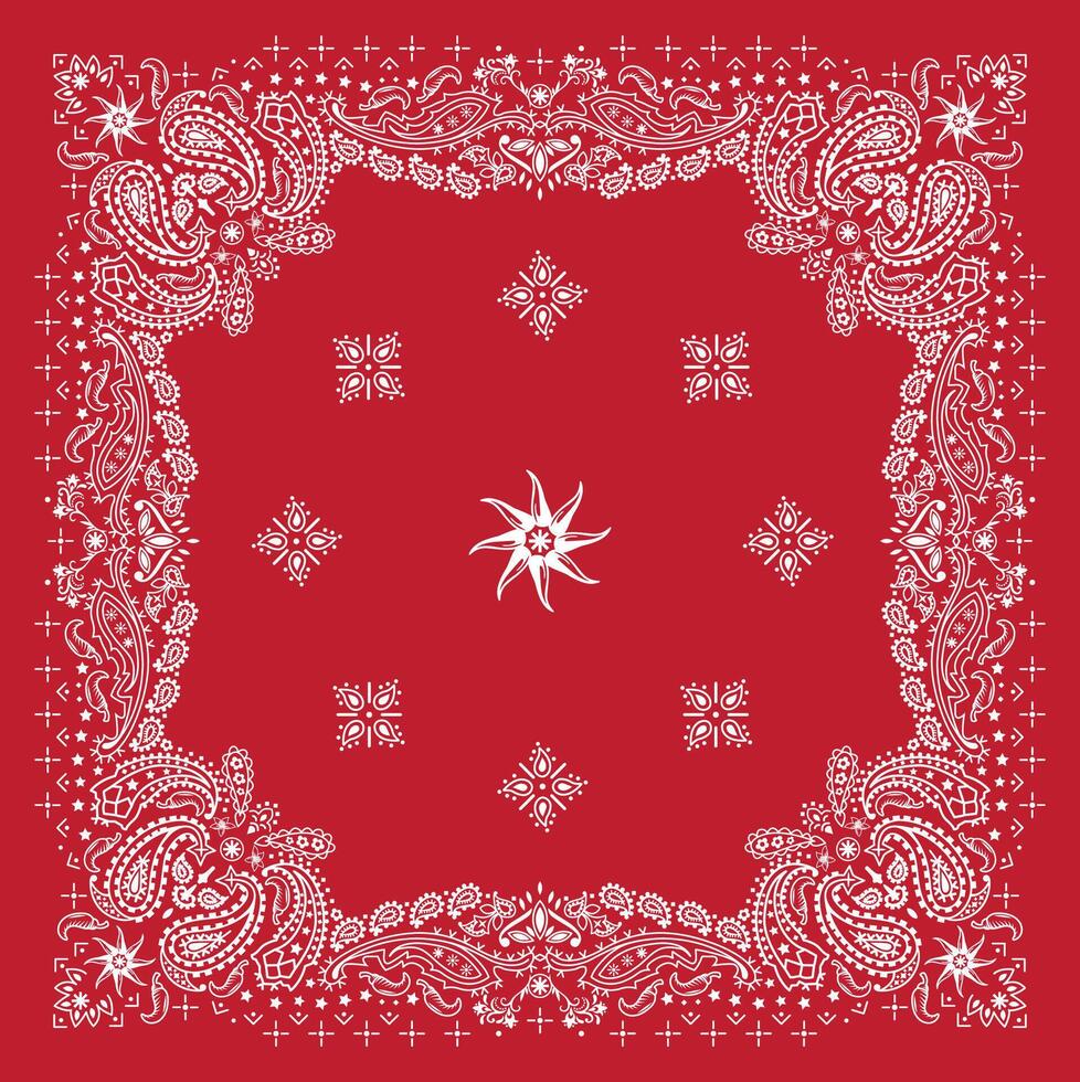 Red Bandana Print. kerchief square pattern design. festival fashion, bound cloth, accessory. vector