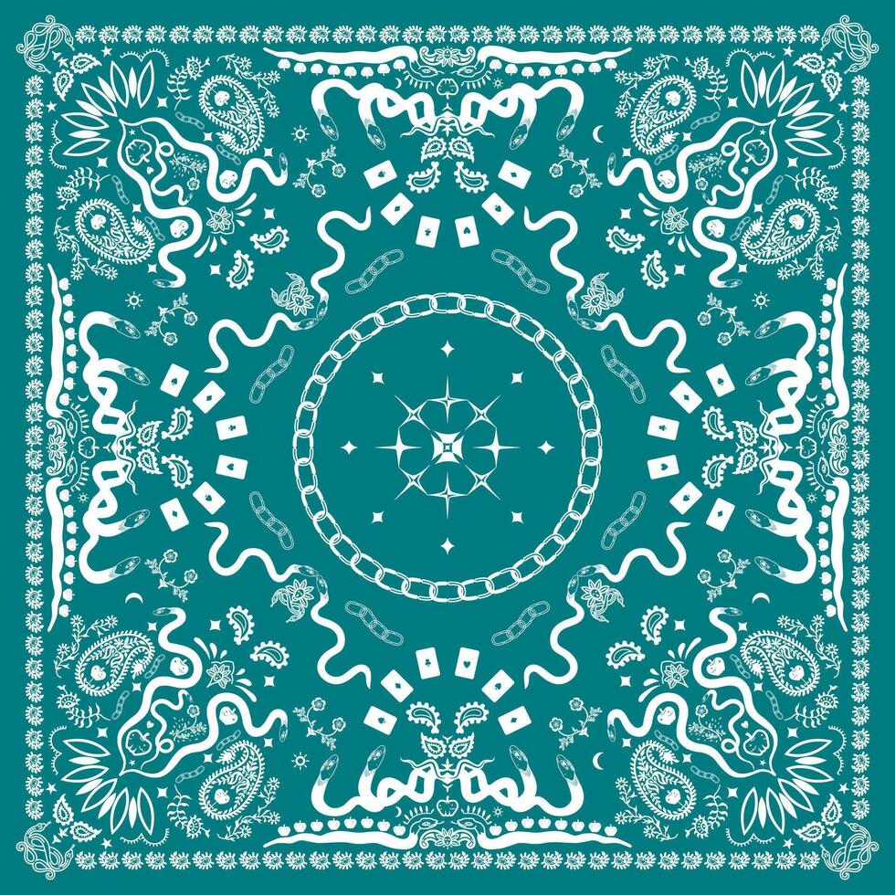 Sky blue Bandana Print. Silk neck scarf or kerchief square pattern design. vector