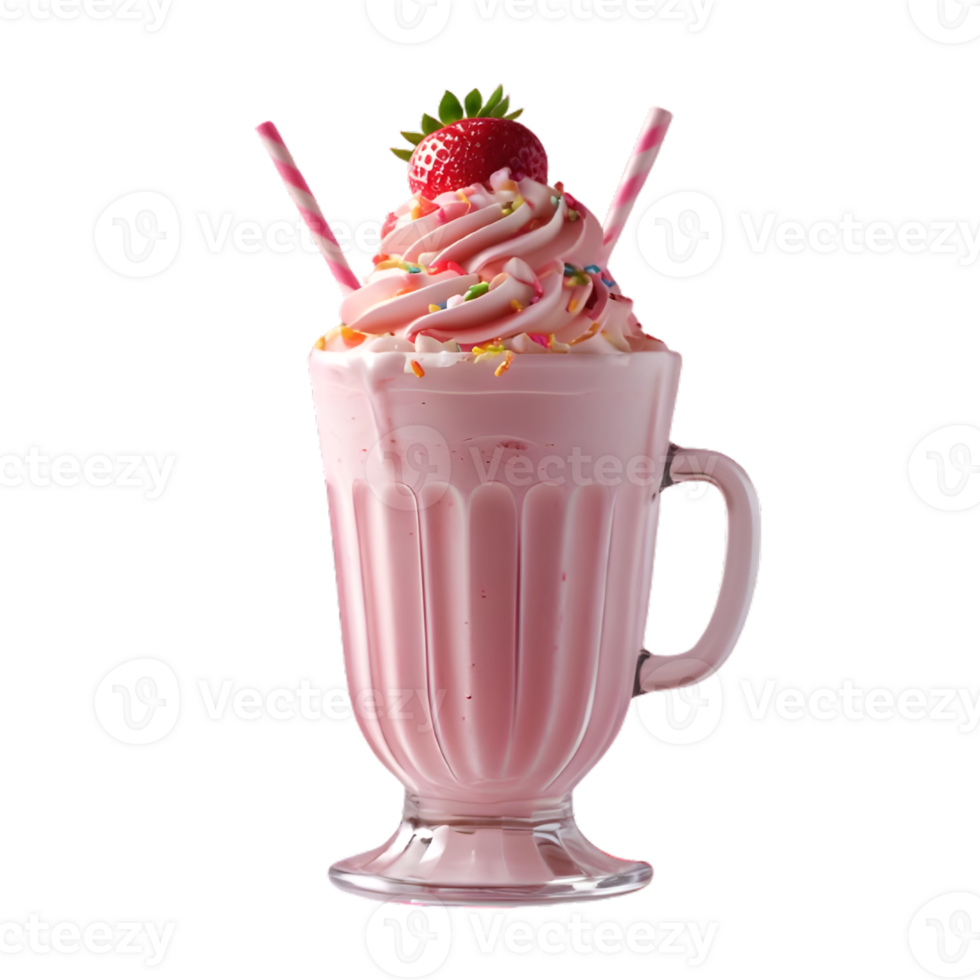 Yummy Strawberry Milkshake Creamy Whipped Cream Pink Straw png