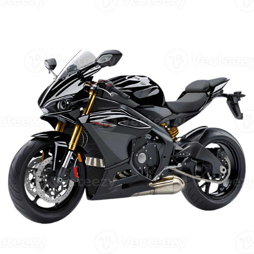 Black sports bike motorcycle on a transparent background png
