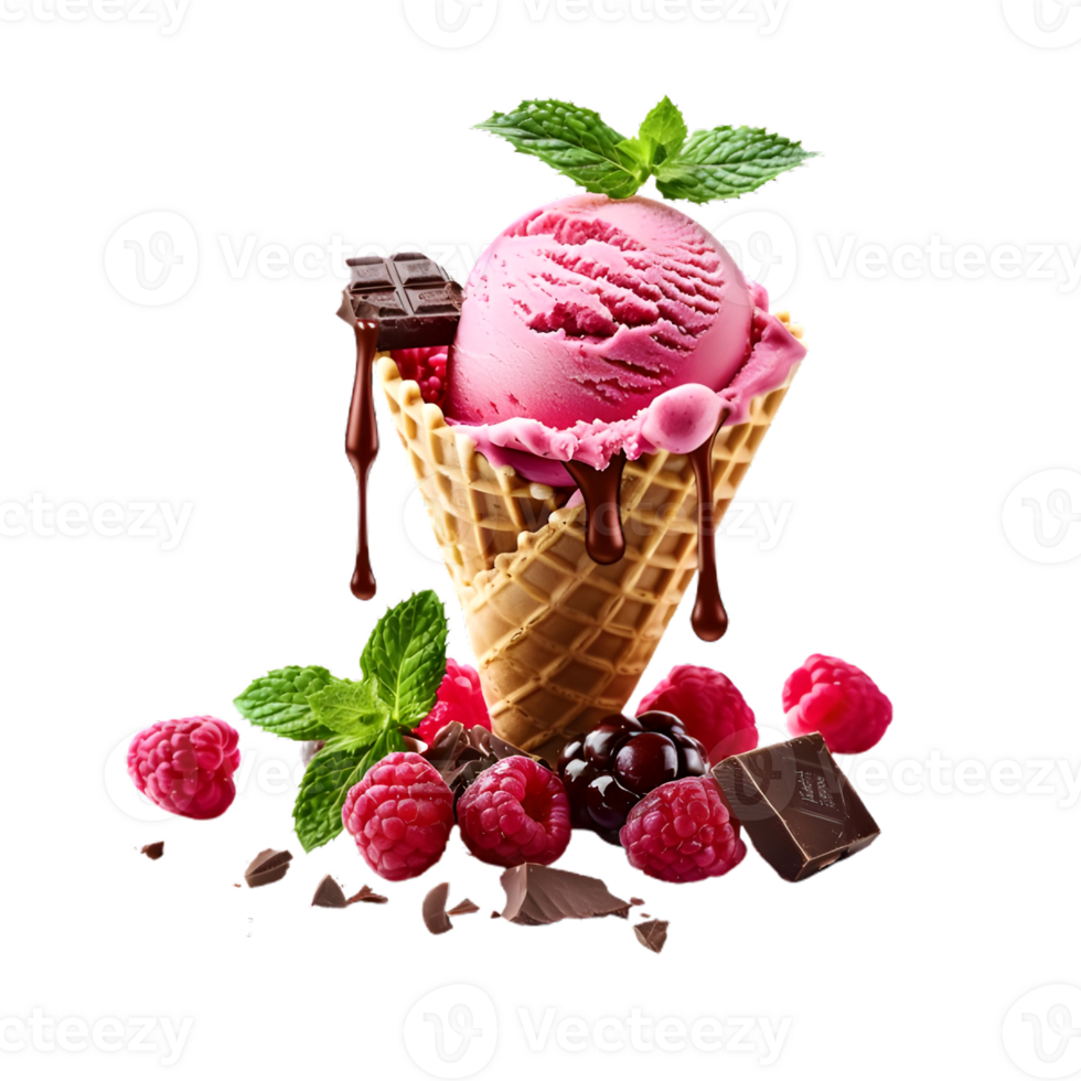 A Delicious Pink Strawberry Ice Cream Cone png