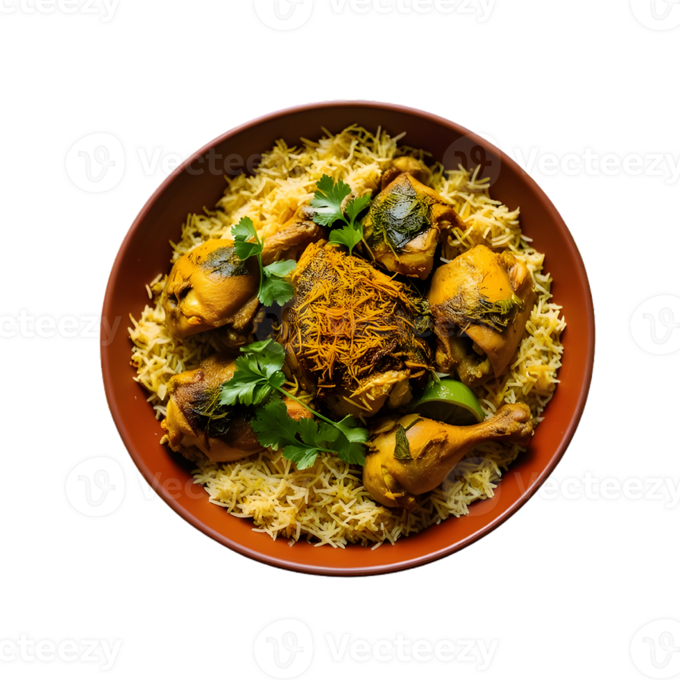 A bowl of rice with chicken and rice and herbs png