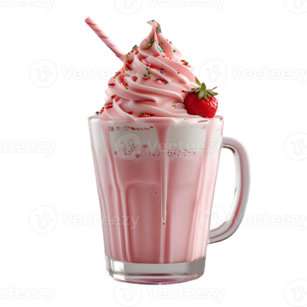 Delicious Strawberry Raspberry Milkshake Creamy Whipped Cream Pink Straw png