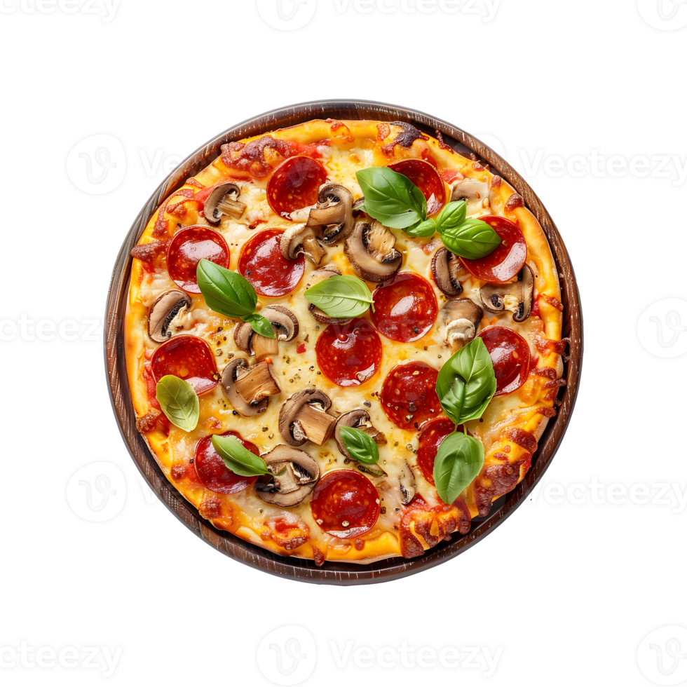 Fresh Pizza with Mushrooms Ham Tomatoes Basil png