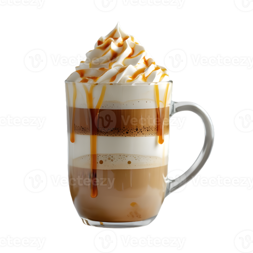 Delicious latte coffee art with whipped cream and cinnamon on a transparent background png