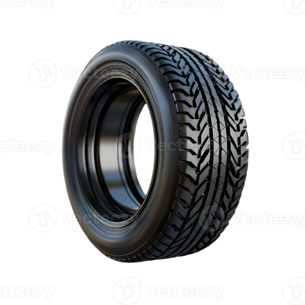 Car tires with metal wheel in 3d render with transparent background png