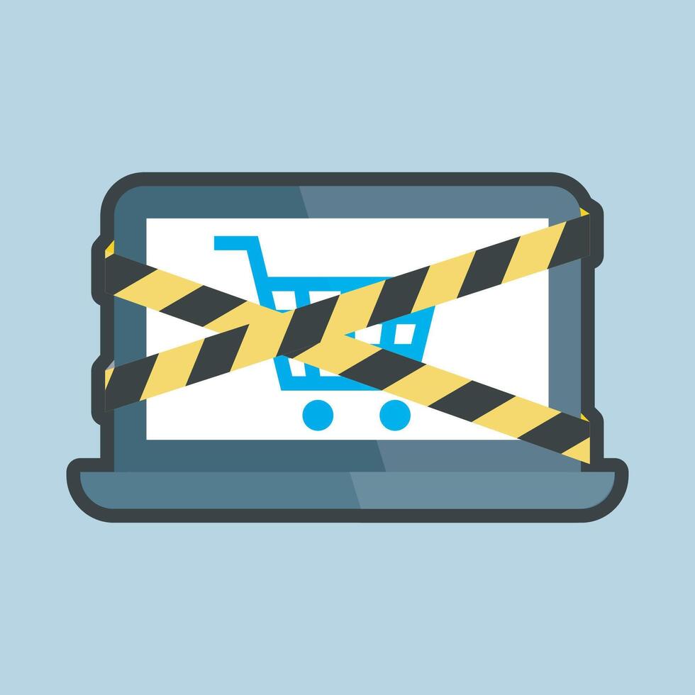 restrict shopping web in laptop with outline flat design. vector