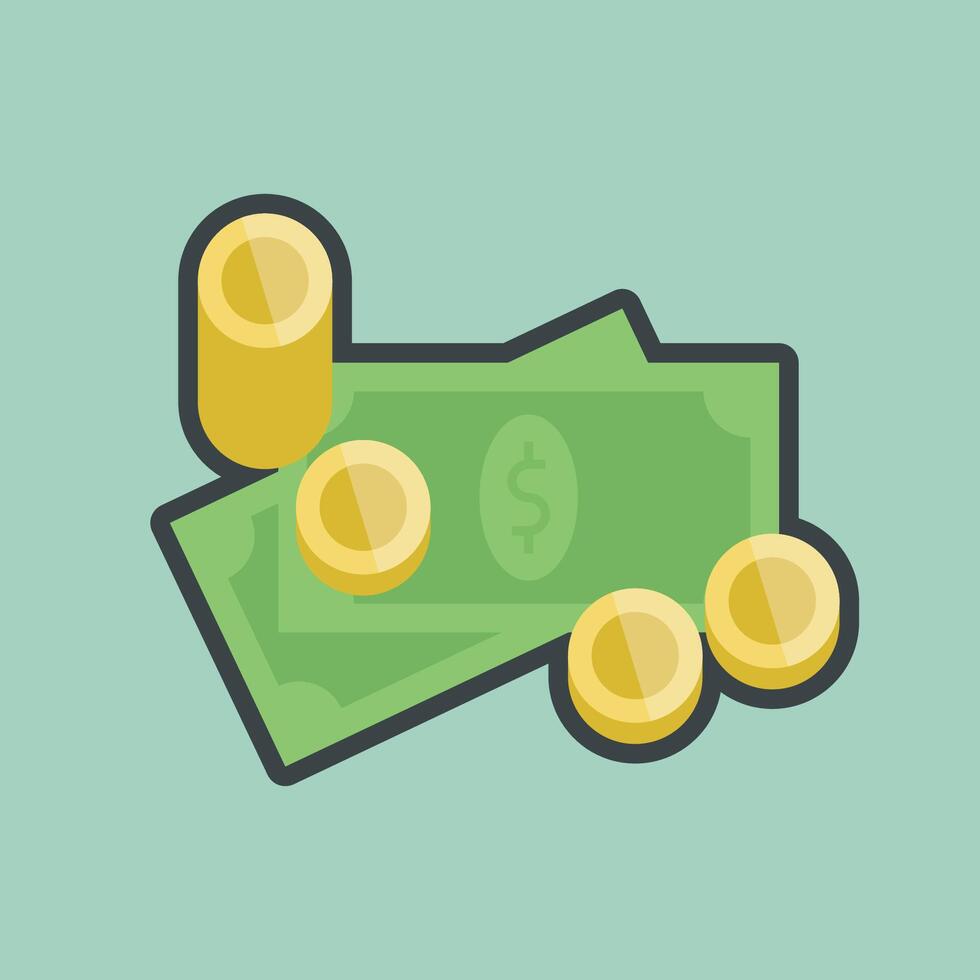 money and coin with outline flat design. vector