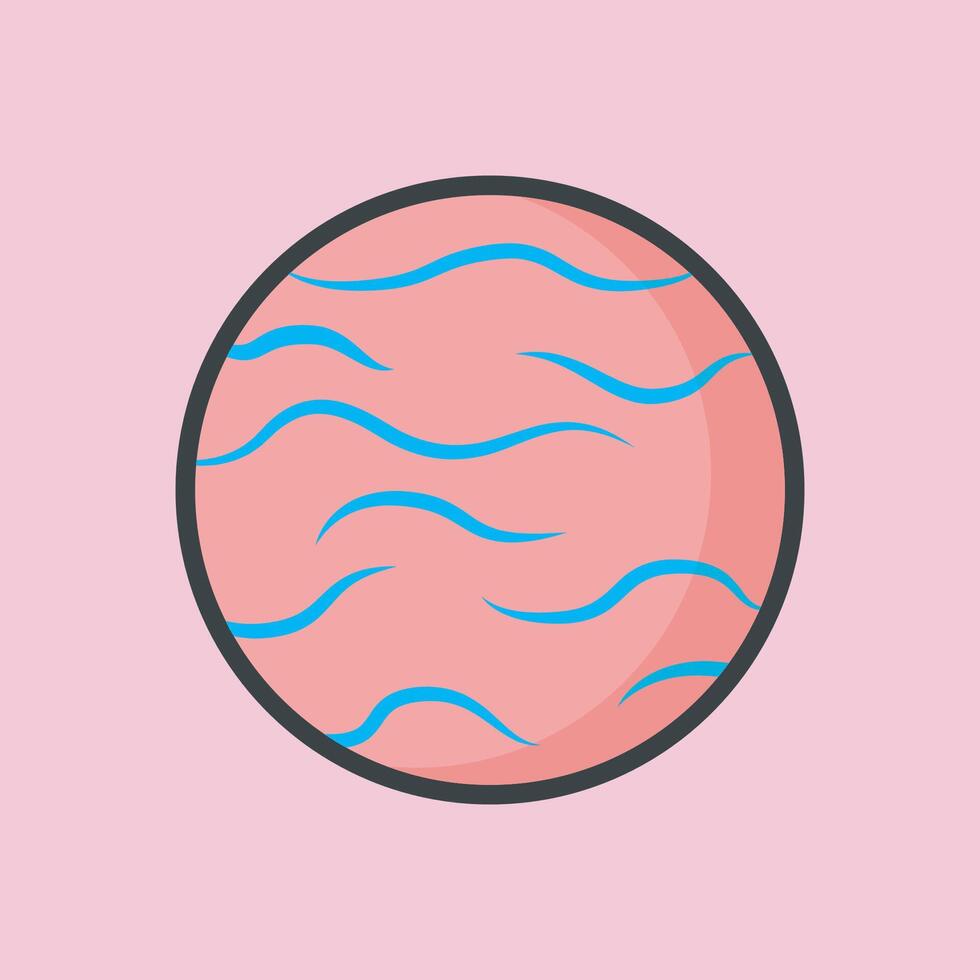 pink planet with outline flat design. vector