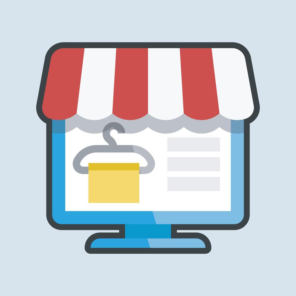 store website in monitor with outline flat design. vector