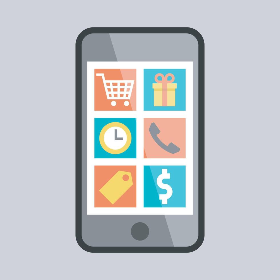 smartphone with application list menu with outline flat design. vector