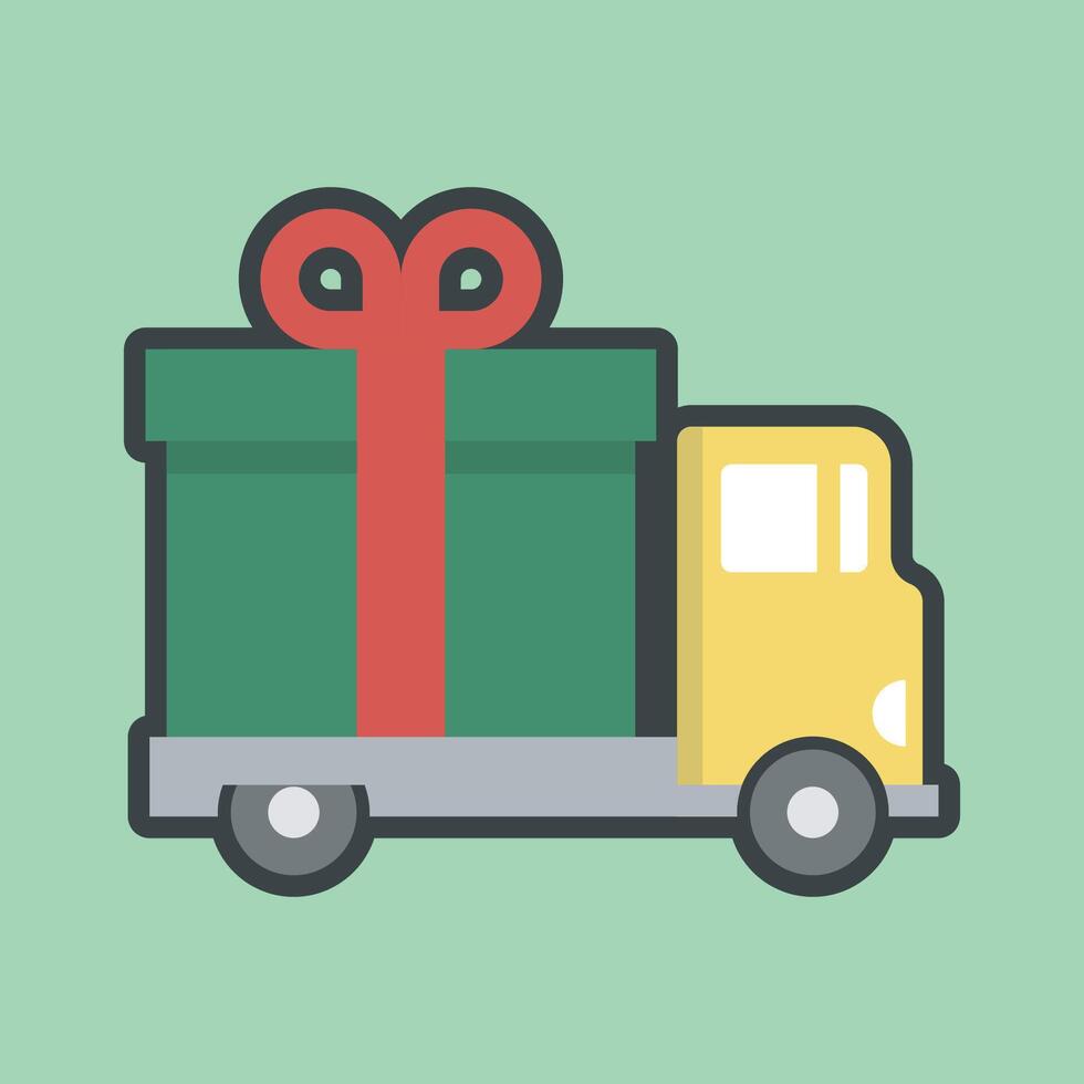 gift box on the truck with outline flat design. vector