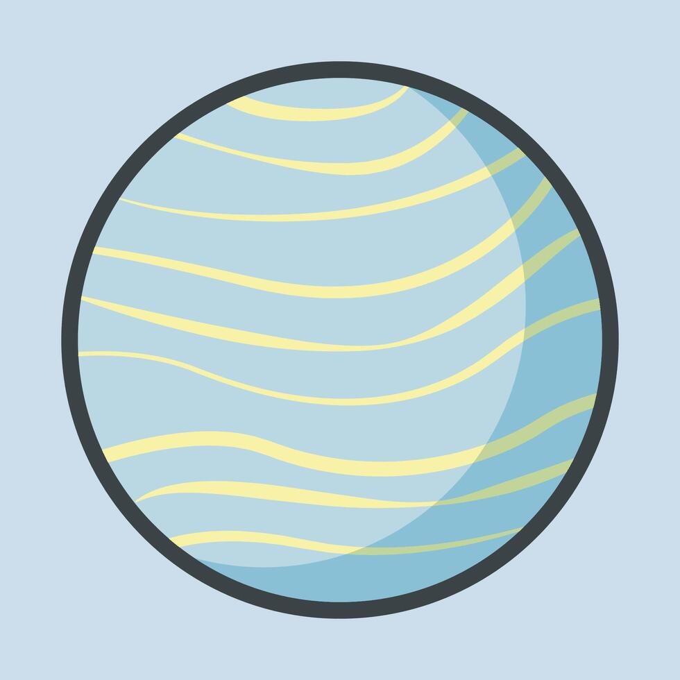 blue and yellow planet with outline flat design. vector