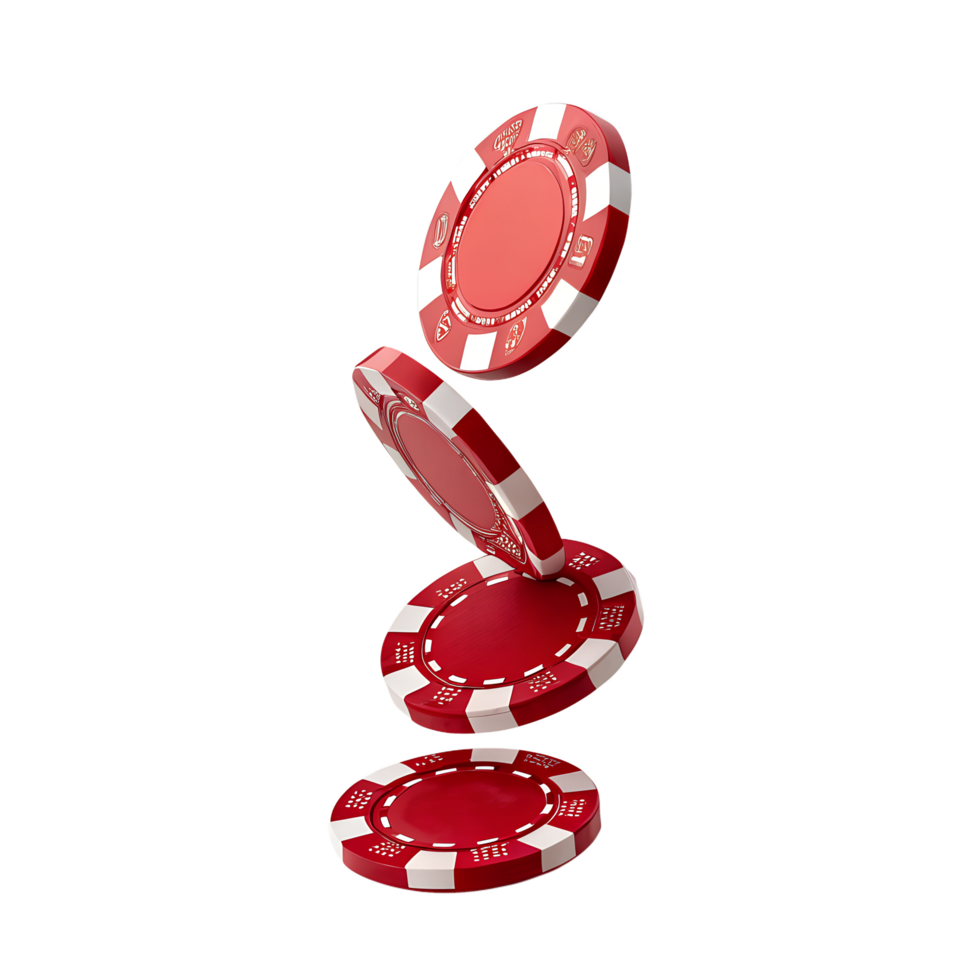 Falling red and white poker chips isolated on the transparent background. Gambling industry png
