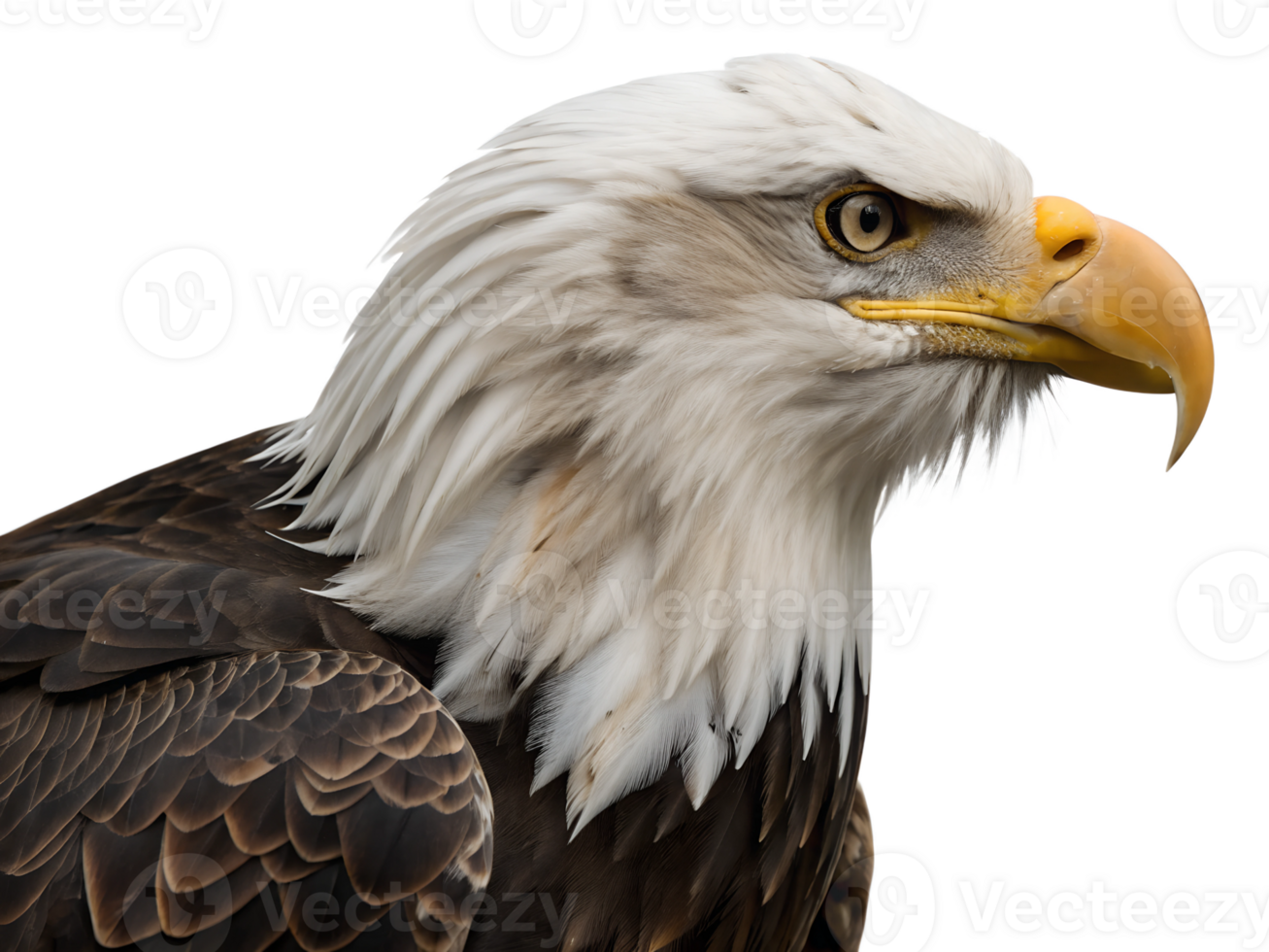Close up view of a bald eagle bird isolated on the transparent background png