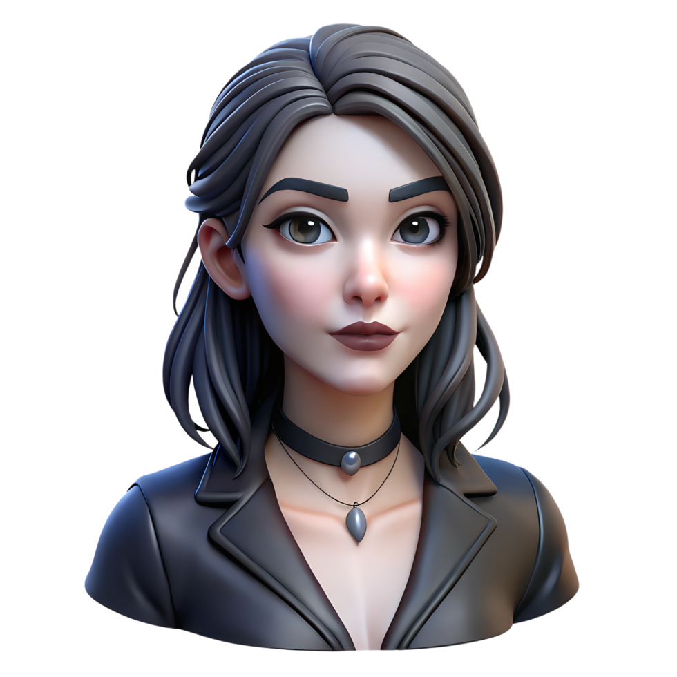 Female character 3d illustration isolated on the transparent background. Goth subculture png
